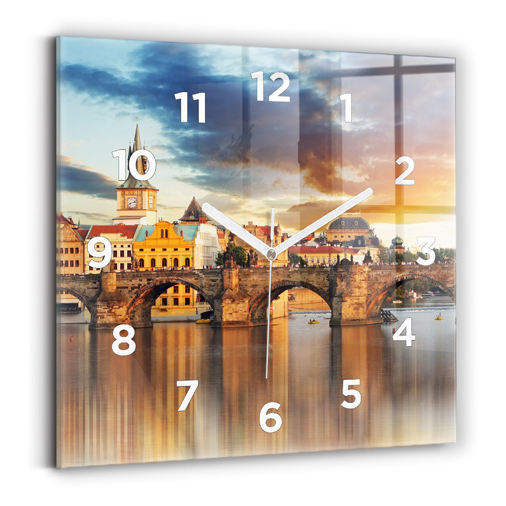 Horloge carrée en verre Panorama sur la rivière