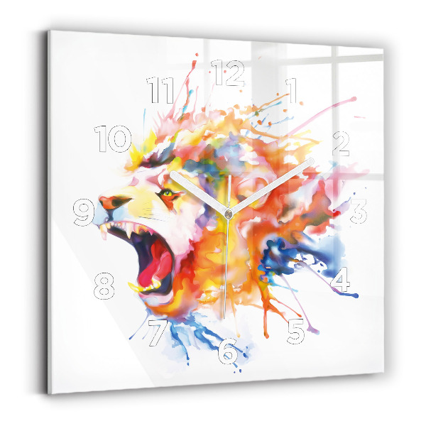 Horloge carrée en verre Lion - aquarelle