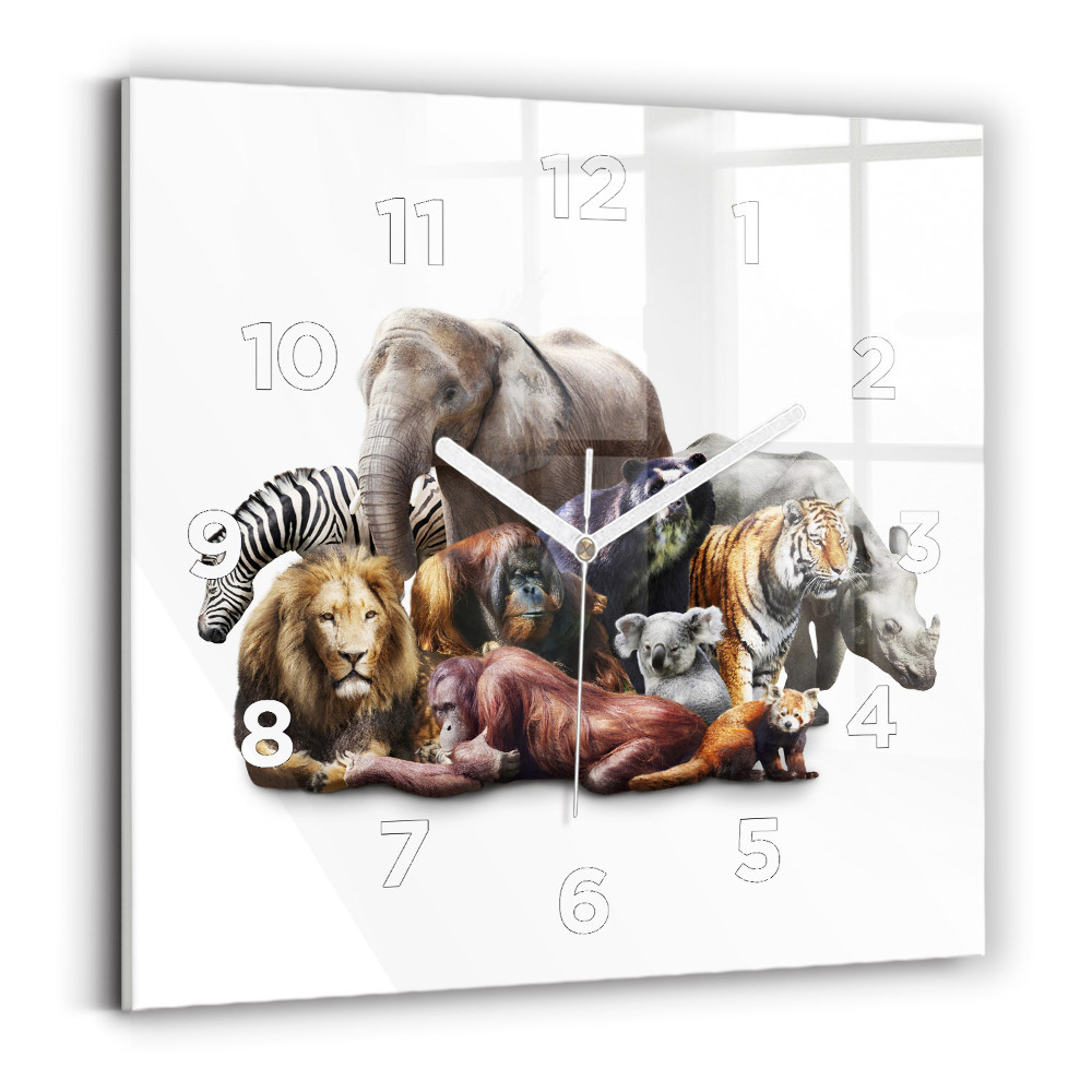 Pendule carrée en verre Animaux sauvages