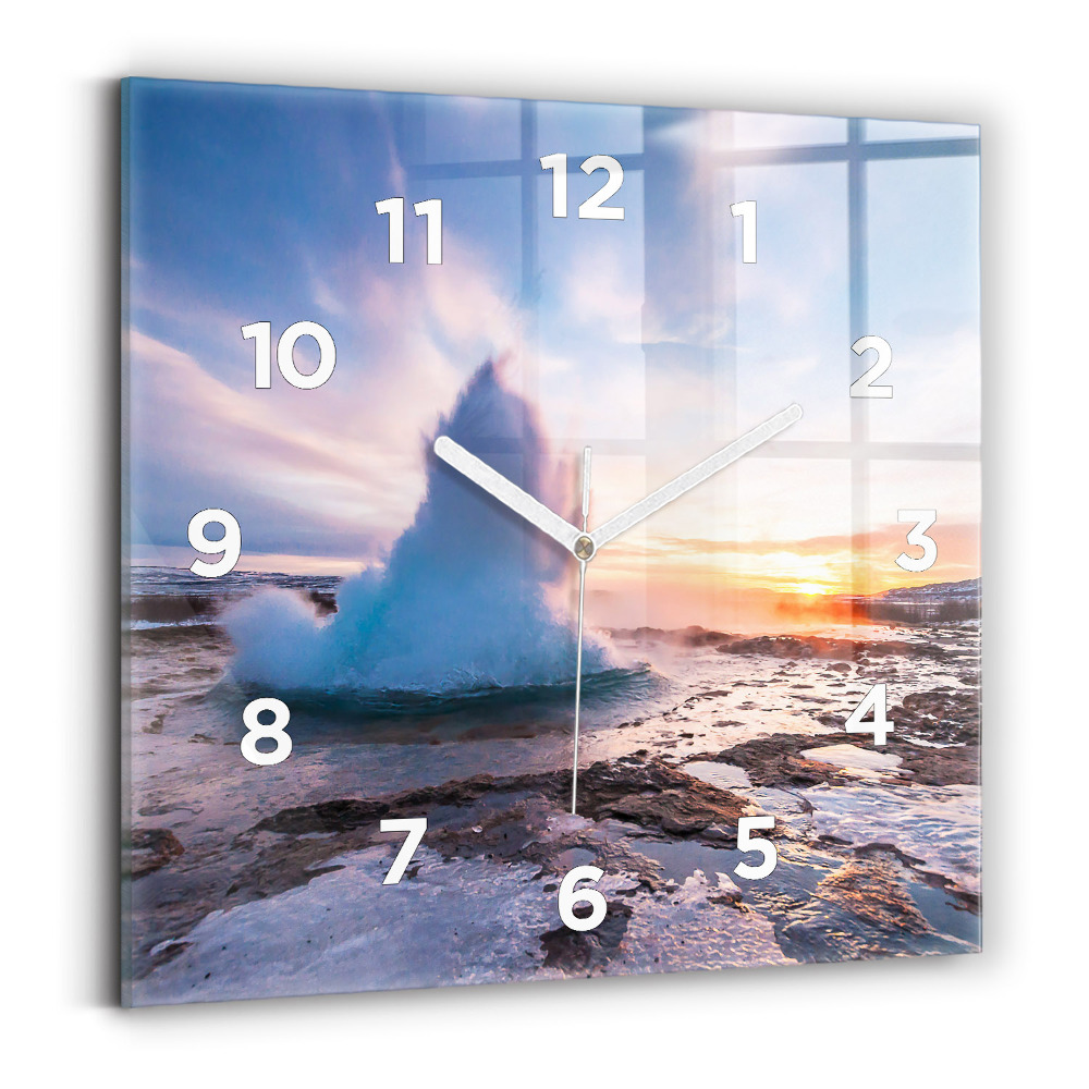 Pendule carrée en verre Geyser sur l'île d'Islande