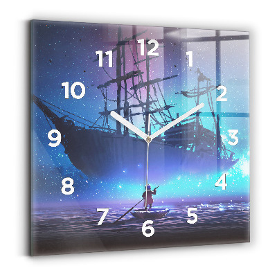 Horloge carrée en verre Voilier fantaisie