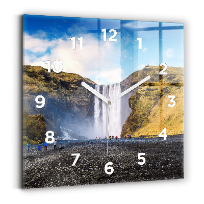 Horloge carrée en verre Chute d'eau en Islande