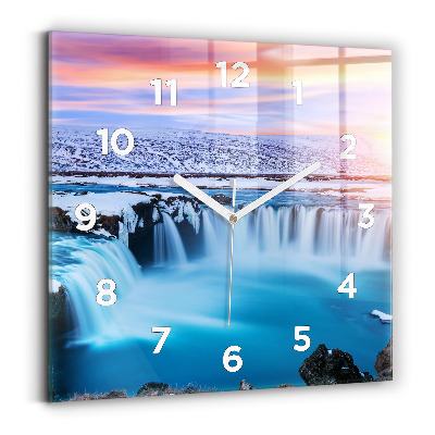 Horloge carrée en verre Chute d'eau Godafoss Islande