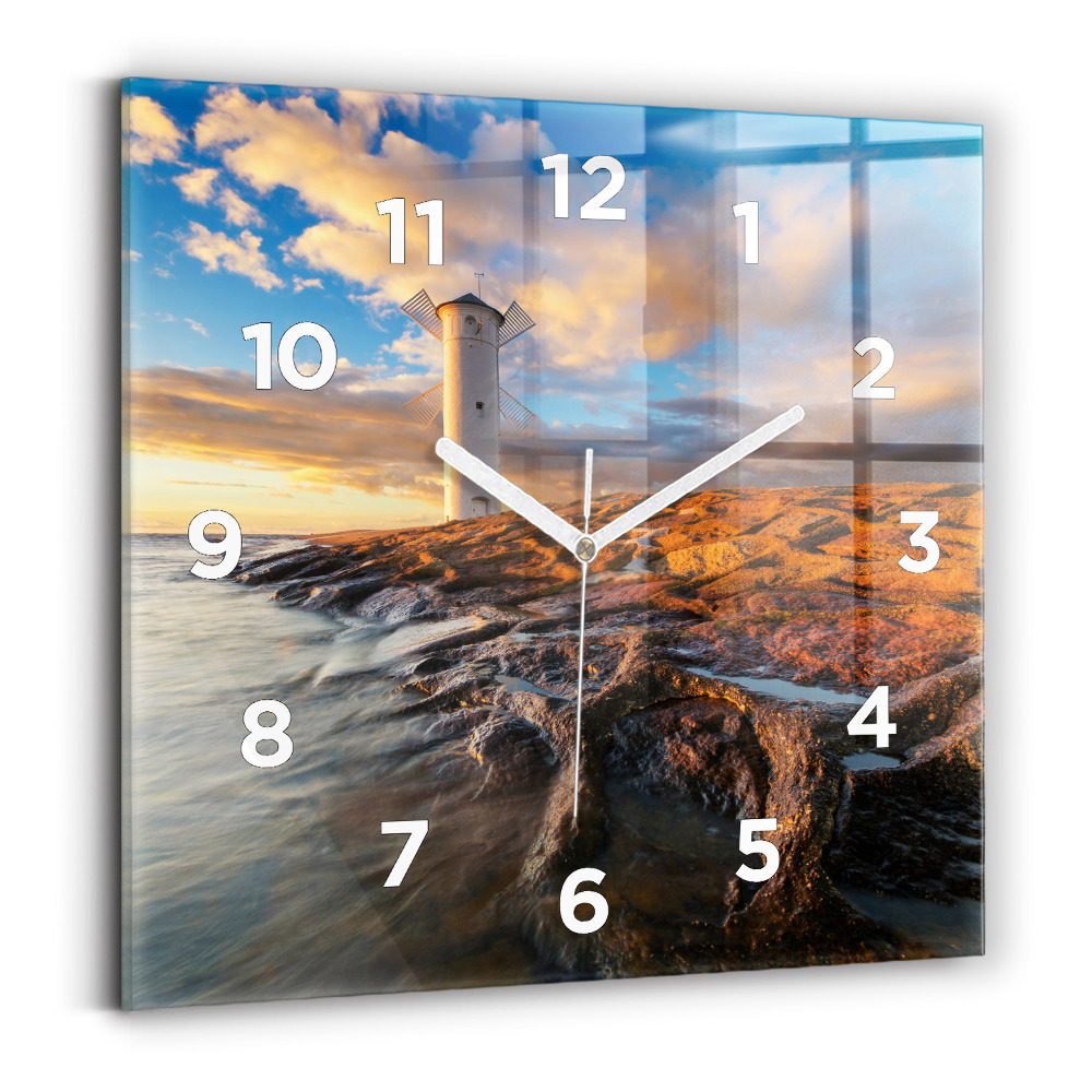 Horloge murale carrée Phare et mer Baltique
