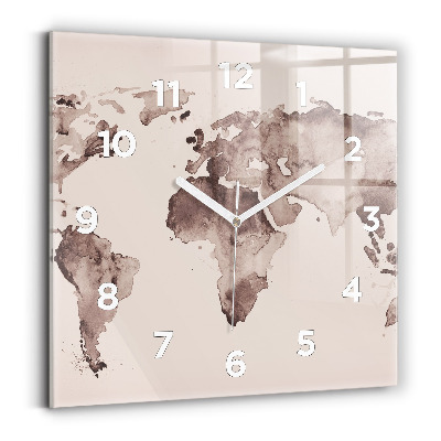 Horloge carrée en verre Carte du monde à l'aquarelle