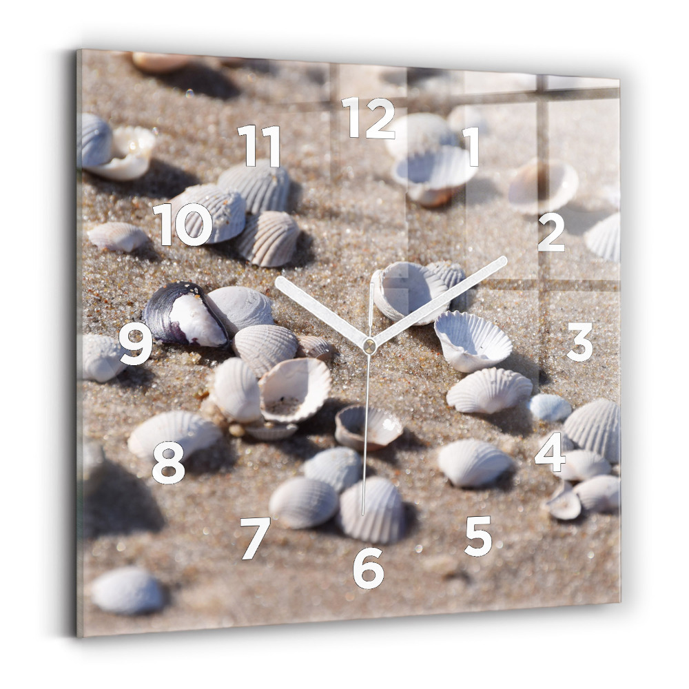 Pendule carrée en verre Coquillages sur la plage