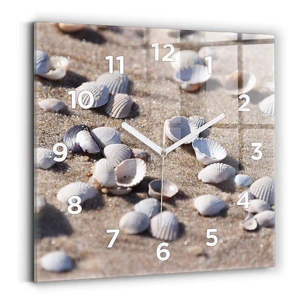 Pendule carrée en verre Coquillages sur la plage