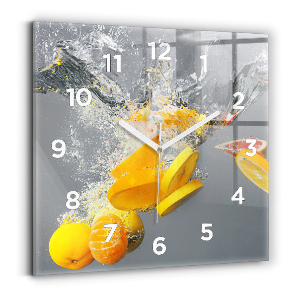 Horloge carrée en verre Agrumes dans l'eau