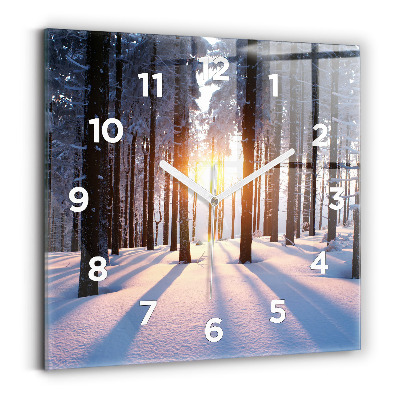 Pendule carrée en verre Forêt au coucher du soleil