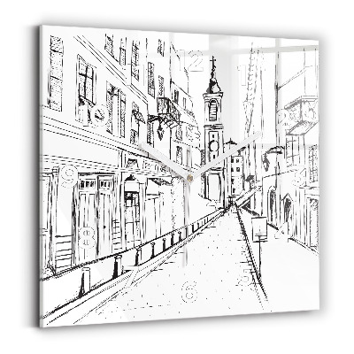 Horloge murale carrée Dessin de ville Provence
