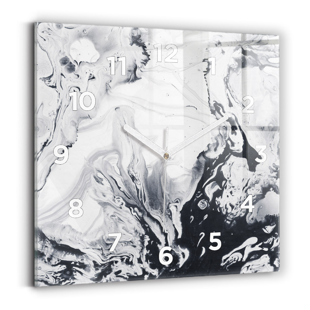 Pendule carrée en verre Marbre abstrait à l'encre