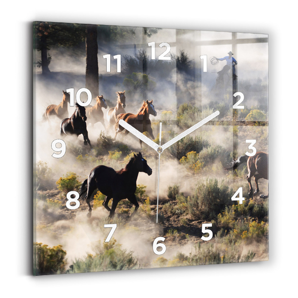 Horloge murale carrée Troupeau de chevaux à vive allure