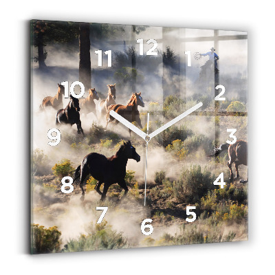 Horloge murale carrée Troupeau de chevaux à vive allure