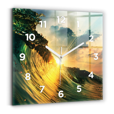 Horloge murale carrée Perspective de vague Coucher de soleil