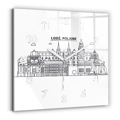 Horloge murale carrée Panorama de l'architecture de Łódź