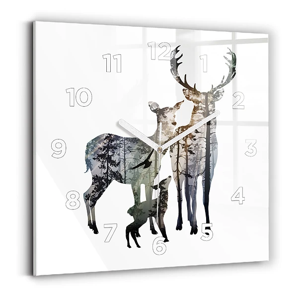 Horloge carrée en verre Famille de cerfs