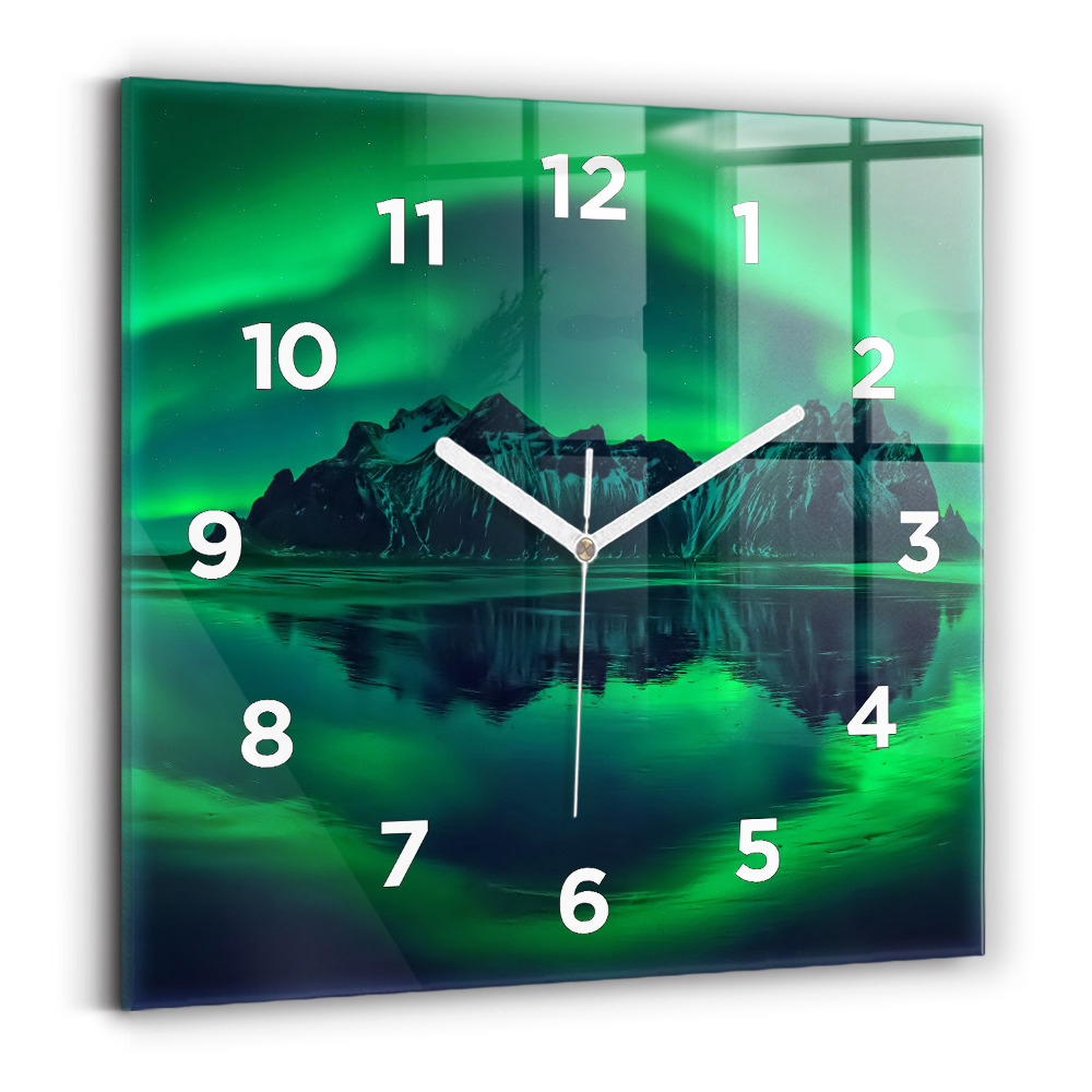 Horloge carrée en verre Aurore boréale