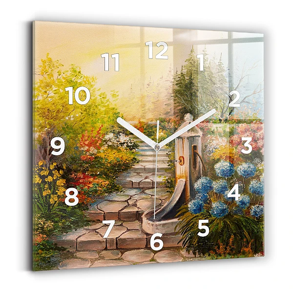 Horloge murale carrée Composition à l'huile dans une forêt