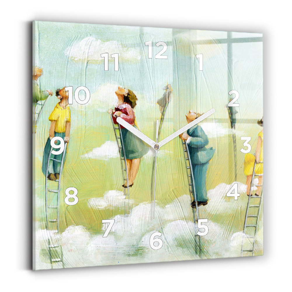 Horloge murale carrée Personnes sur une échelle