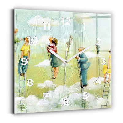Horloge murale carrée Personnes sur une échelle