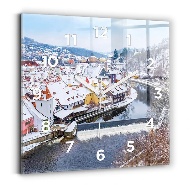 Horloge carrée en verre Panorama de la ville en hiver