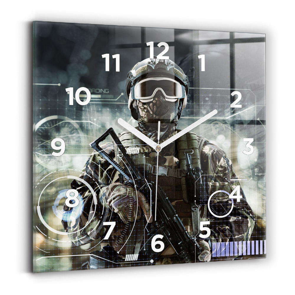 Pendule carrée en verre Soldat avec un fusil