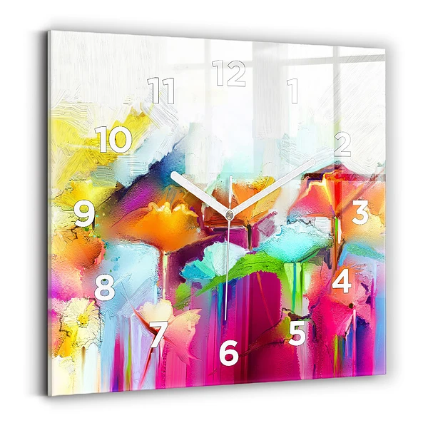 Horloge murale carrée Fleurs abstraites