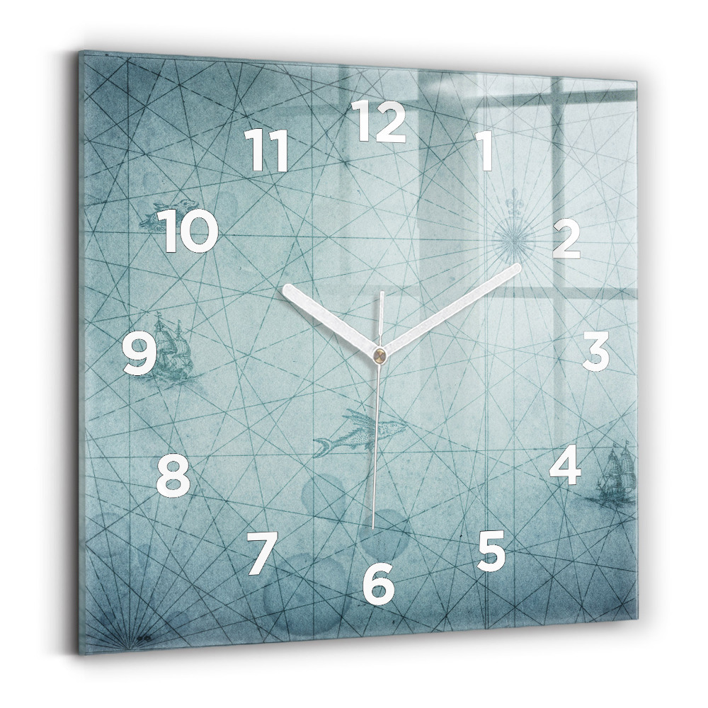 Horloge carrée en verre Carte vintage