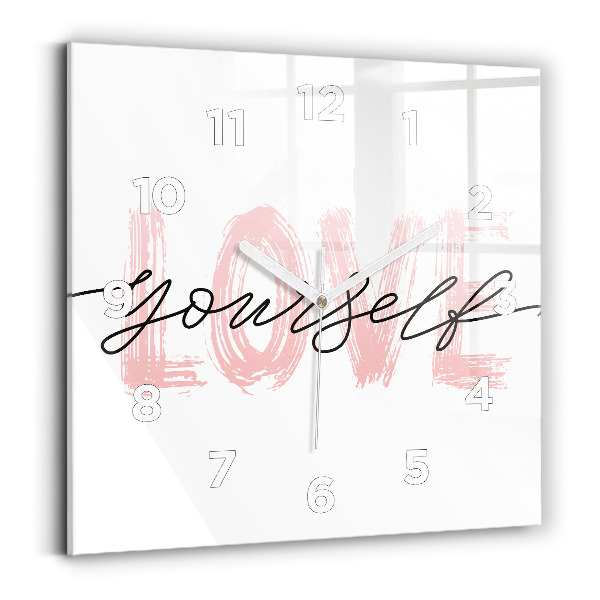 Horloge murale carrée Inscription Love yourself