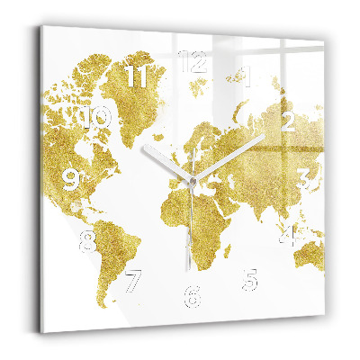 Horloge carrée en verre Carte du monde en or