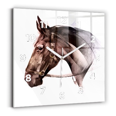 Horloge murale carrée Profil peint d'un cheval