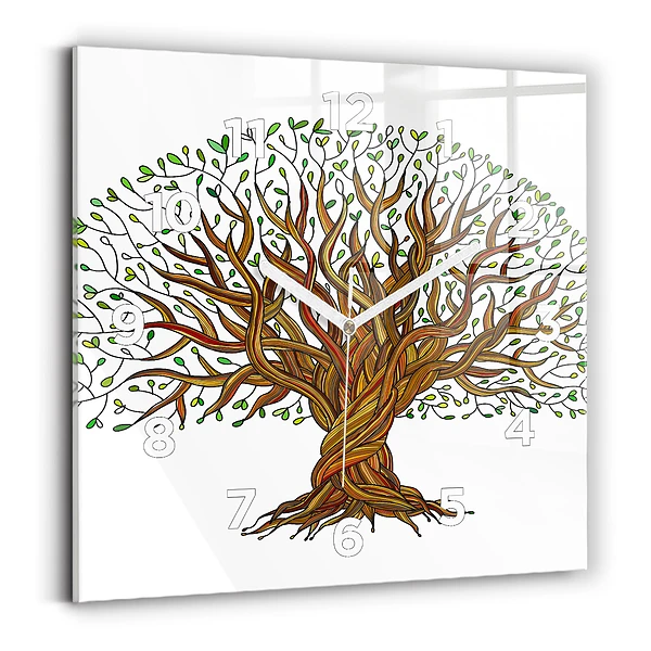 Horloge carrée en verre Arbre et racines