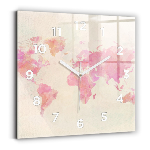 Horloge murale carrée Carte du monde en aquarelle