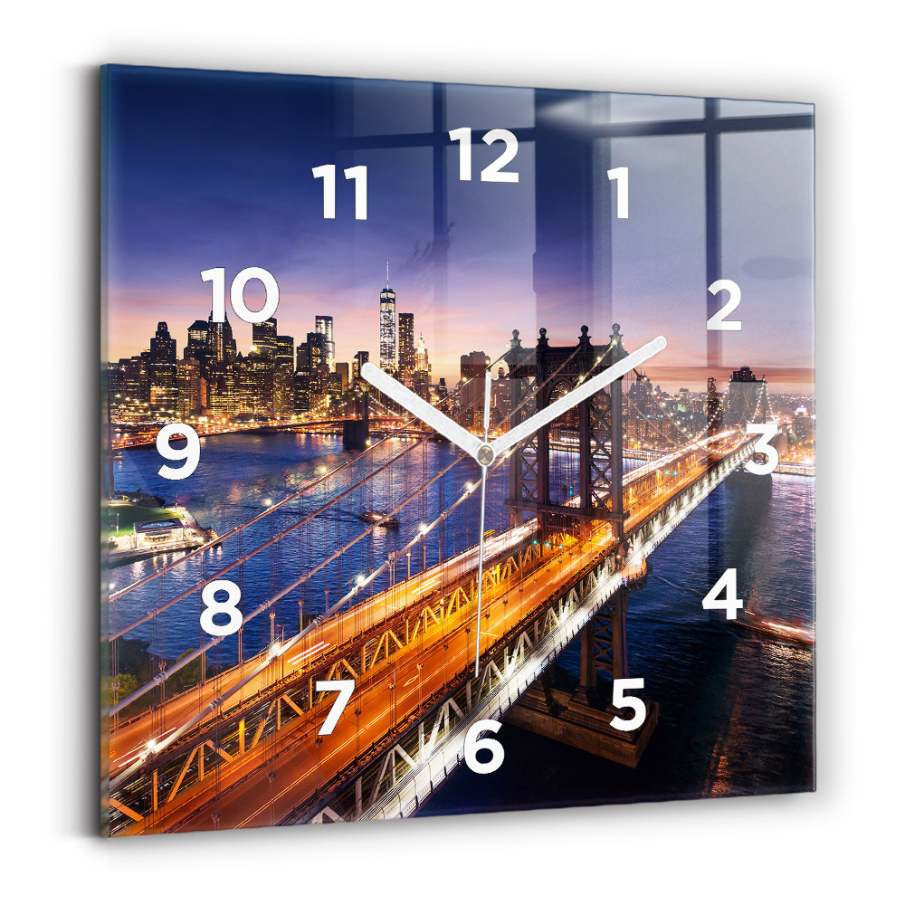 Horloge carrée en verre New York et le coucher de soleil