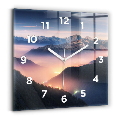 Horloge carrée en verre Paysage de pics montagneux