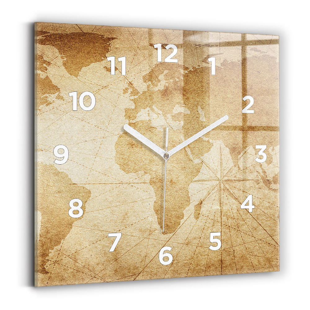 Horloge murale carrée Carte du monde ancienne