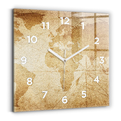 Horloge murale carrée Carte du monde ancienne