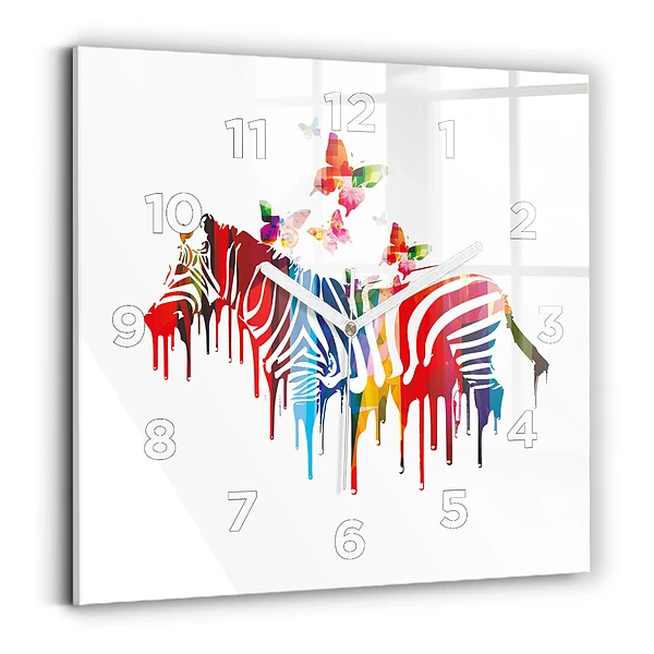 Horloge murale carrée Zèbre coloré