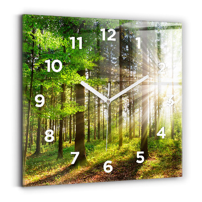 Pendule carrée en verre Lever de soleil en forêt