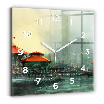Horloge murale carrée Village de pêcheurs
