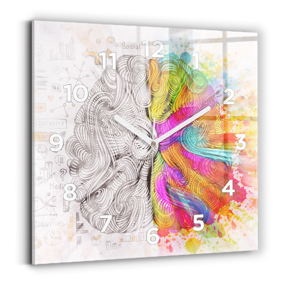 Horloge carrée en verre Cerveau abstrait