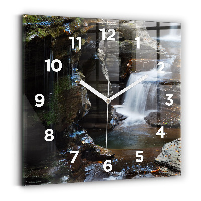 Horloge carrée en verre Cascade et rochers d'Islande
