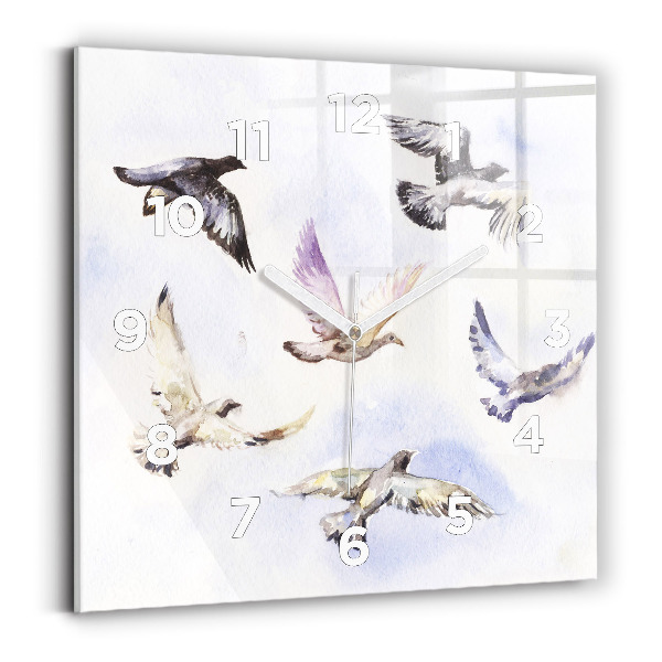 Pendule carrée en verre Oiseaux volants