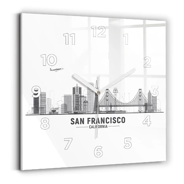 Horloge carrée en verre Ligne d'horizon de San Francisco