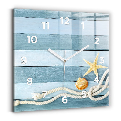 Horloge murale carrée Planches rayées et coquillage