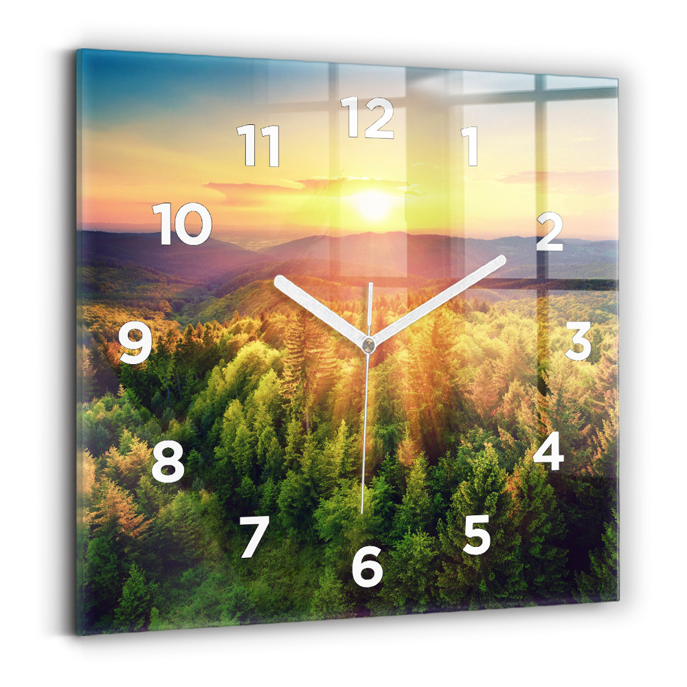 Horloge carrée en verre Coucher de soleil sur les collines