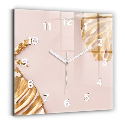 Pendule carrée en verre Feuilles tropicales dorées