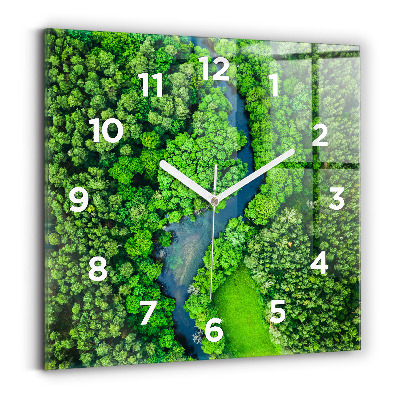 Horloge murale carrée Rivière dans une forêt