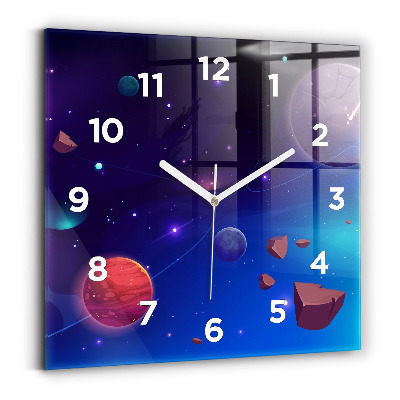 Horloge carrée en verre Planètes galaxie