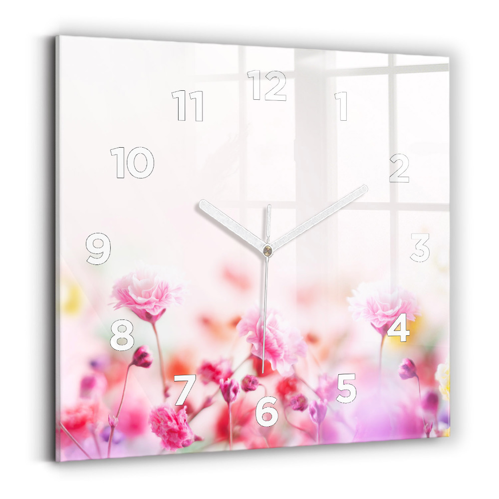 Pendule carrée en verre Fleurs dans une prairie